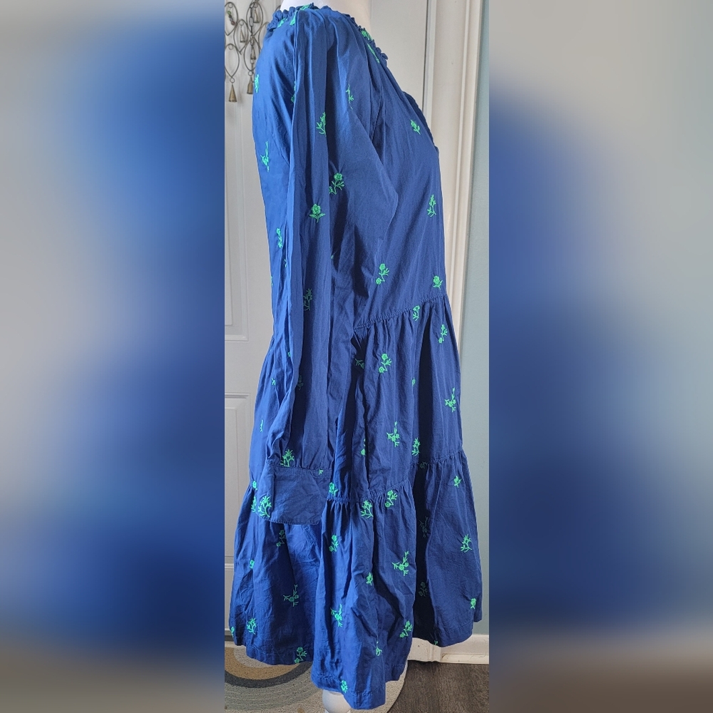 Hatley Maddie Popover Dress Women's S Blue w/Green Embroidered Floral 100% Cotto - Picture 4 of 16